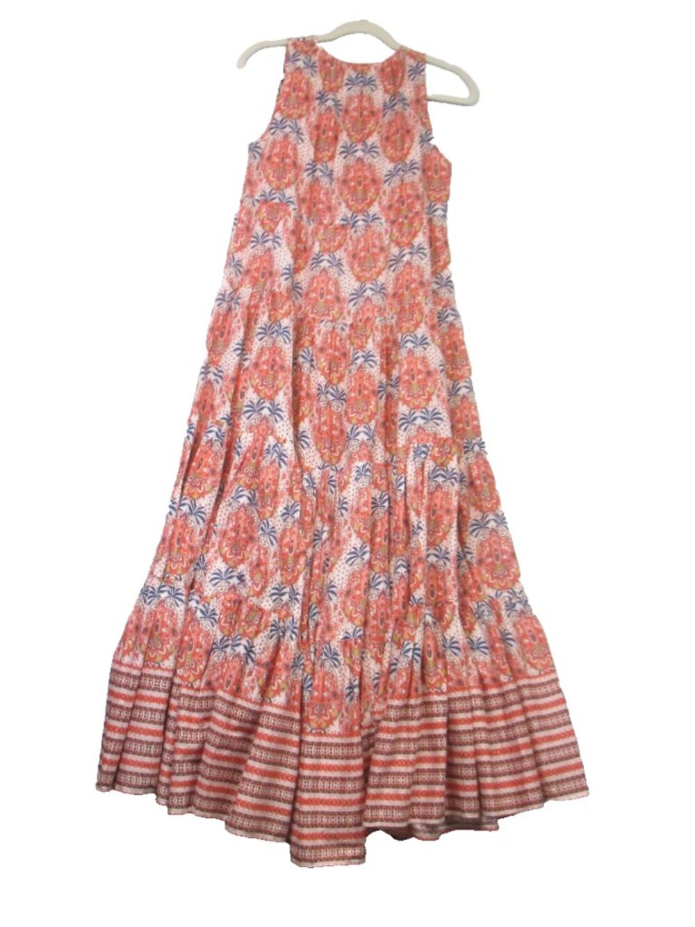 Cara Cara Orange Blue Paisley Sleeveless Maxi Dress with Tassel Tie Boho XS/S - Picture 2 of 10